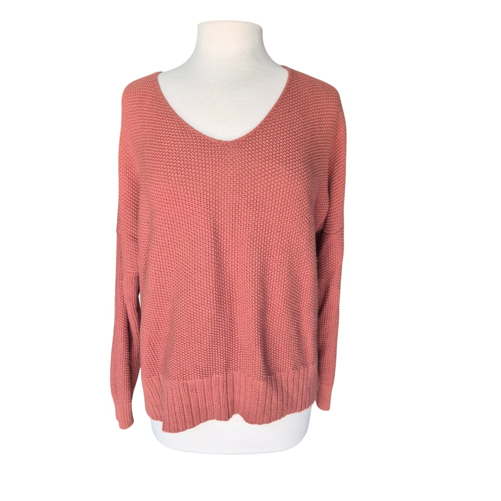 Lucky Brand Womens Coral Pink Shaker Knit V-Neck Pullover Sweater XL
